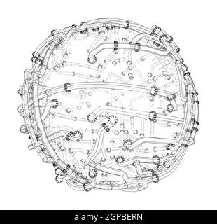 Tubi con flange intorno a una grande sfera. Vettore Illustrazione Vettoriale