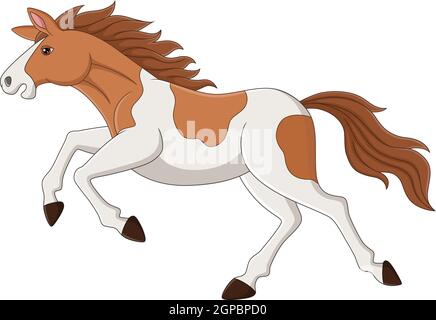 Cartoon marrone e bianco cavallo corsa Illustrazione Vettoriale