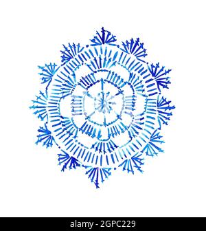 Acquerello illustrazione uncinetto blu doily. Artigianato, creatività, artigianato per tappezzeria, confezionamento, involucro, copertina, tessuto di fondo. ISO Foto Stock