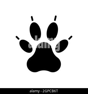 Icona del glifo del vettore paw predatorio. Cartello animali domestici. Simbolo grafico per siti Web e applicazioni per animali domestici e veterinari, design, logo, app, interfaccia utente Foto Stock