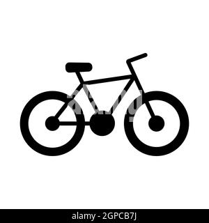 Icona del glifo vettoriale della bicicletta. Cartello Campeggio. Simbolo grafico per siti web di viaggi e turismo e applicazioni design, logo, app, UI Foto Stock