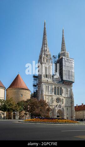 Vista della cattedrale nella città di Zagabria in Croazia Foto Stock