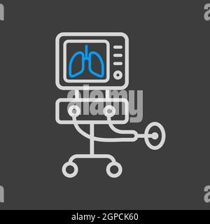 Icona del vettore del ventilatore ICU, terapia medica per la ventilazione polmonare. Terapia intensiva per COVID-19. Segno medico. Coronavirus Foto Stock