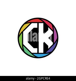 CK Monogram Logo lettera lente poligonale geometrica arcobaleno, cerchio geometrico forma arrotondata stile Illustrazione Vettoriale