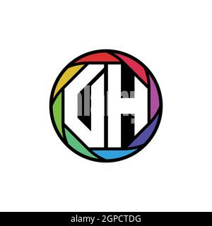 Logo DH Monogram lettera lente poligonale geometrica arcobaleno, cerchio geometrico forma arrotondata stile Illustrazione Vettoriale