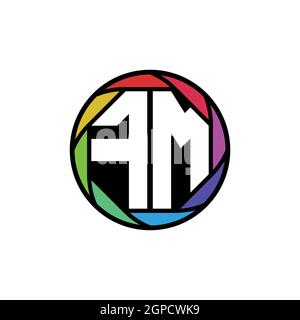 Logo FM Monogram lettera lente poligonale geometrica arcobaleno, cerchio geometrico forma arrotondata stile Illustrazione Vettoriale