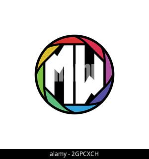 MW Monogram Logo lettera lente poligonale geometrica arcobaleno, cerchio geometrico forma arrotondata stile Illustrazione Vettoriale