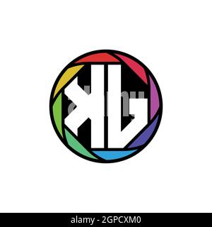 KJ Monogram Logo lettera lente poligonale geometrica arcobaleno, cerchio geometrico forma arrotondata stile Illustrazione Vettoriale