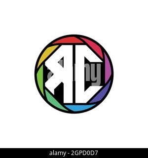 Logo RC Monogram lettera lente poligonale geometrica arcobaleno, cerchio geometrico forma arrotondata stile Illustrazione Vettoriale