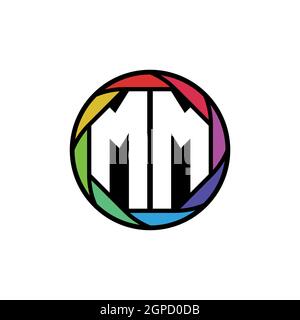 MM Monogram Logo lettera lente poligonale geometrica arcobaleno, cerchio geometrico forma arrotondata stile Illustrazione Vettoriale