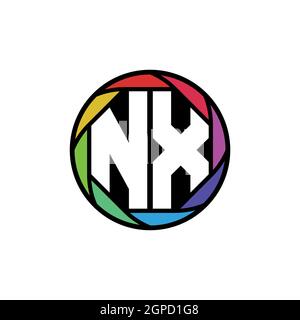 NX Monogram Logo lettera lente poligonale geometrica arcobaleno, cerchio geometrico forma arrotondata stile Illustrazione Vettoriale