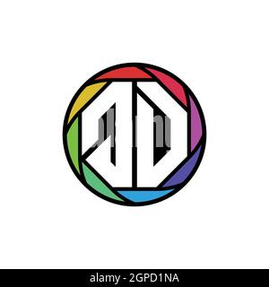 QD Monogram Logo Letter lente poligonale geometrica arcobaleno, cerchio geometrico forma arrotondata stile Illustrazione Vettoriale