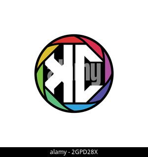 KC Monogram Logo lettera lente poligonale geometrica arcobaleno, cerchio geometrico forma arrotondata stile Illustrazione Vettoriale