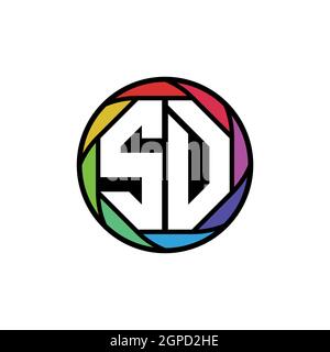 Logo SD Monogram lettera lente poligonale geometrica arcobaleno, cerchio geometrico forma arrotondata stile Illustrazione Vettoriale