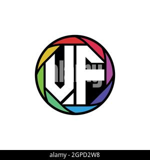 VF Monogram Logo Letter lente poligonale geometrica arcobaleno, cerchio geometrico forma arrotondata stile Illustrazione Vettoriale