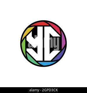 YC Monogram Logo lettera lente poligonale geometrica arcobaleno, cerchio geometrico forma arrotondata stile Illustrazione Vettoriale