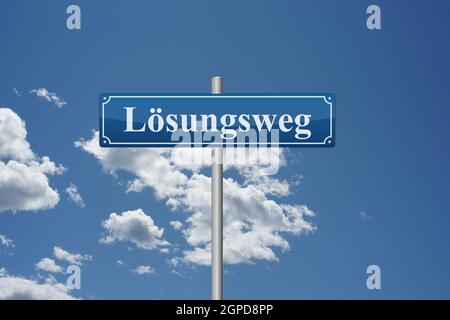 Trova soluzione Approach strada strada nome segno con parola tedesca Foto Stock