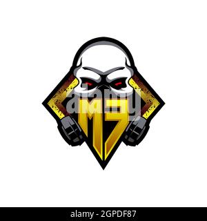 Il monogramma con logo MF e la forma del cranio disegna il modello Vector Icon Modern Illustrazione Vettoriale