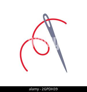 Infilare un ago. Illustrazione vettoriale isolata su sfondo bianco. Illustrazione Vettoriale