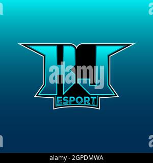 KL Logo eSport Gaming Initial con modello vettoriale di design Blue Light Color Illustrazione Vettoriale