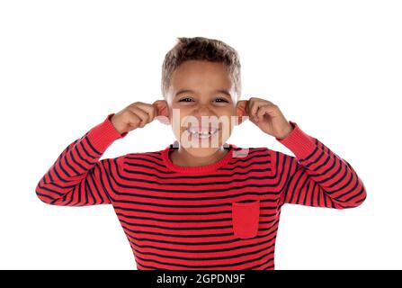 Funny bambino con dente crescente e rendere divertente isolato su uno sfondo bianco Foto Stock