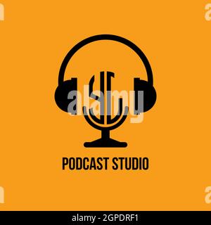 YJ Monogram Logo Letter cuffie e microfono Shape Style Vector, logo Podcast Studio Illustrazione Vettoriale