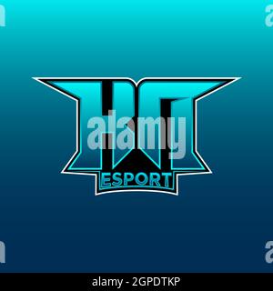 KN Logo eSport Gaming Initial con modello vettoriale di design Blue Light Color Illustrazione Vettoriale