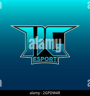 KJ Logo eSport Gaming Initial con modello vettoriale di design Blue Light Color Illustrazione Vettoriale