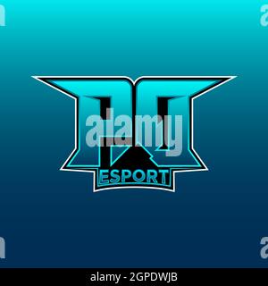 Logo PQ eSport Gaming Initial con modello vettoriale di design Blue Light Color Illustrazione Vettoriale