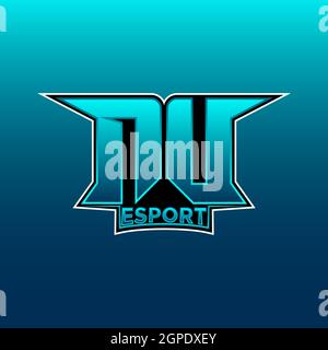 NU Logo eSport Gaming Initial con modello vettoriale in Blue Light Color Illustrazione Vettoriale