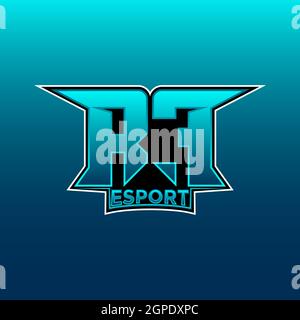 Logo RF eSport Gaming Initial con modello vettoriale di design Blue Light Color Illustrazione Vettoriale