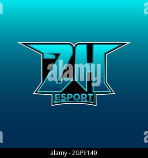 ZH Logo eSport Gaming Initial con modello vettoriale di design Blue Light Color Illustrazione Vettoriale