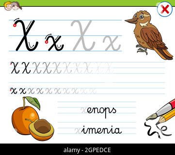 Scrivere la lettera X foglio di lavoro per i bambini Illustrazione Vettoriale