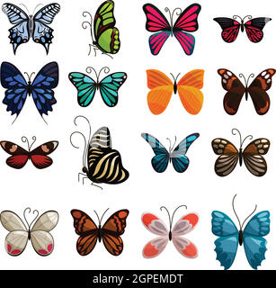 Butterfly set di icone, stile cartoon Illustrazione Vettoriale