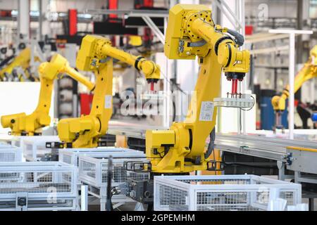 Changsha, la provincia cinese di Hunan. 20 Feb 2020. La foto mostra i robot che lavorano in uno stabilimento di Sany Heavy Industry a Changsha, nella provincia di Hunan della Cina centrale, il 20 febbraio 2020. Credit: Chen Zeguo/Xinhua/Alamy Live News Foto Stock