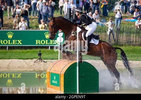 Aquisgrana, Germania. 18 settembre 2021. Tayla MASON (NZL) su Centennial, azione in acqua, nel complesso Rolex, eventing, cross-country C1C: SAP Cup, il 18 settembre 2021, World Equestrian Festival, CHIO Aachen 2021 dal 10 al 19 settembre 2021 in Aquisgrana/Germania; Credit: dpa/Alamy Live News Foto Stock