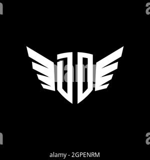 DO Monogram Logo Geometric Initial con modello di design stile forma ala. Logo design iniziale dell'ala isolato su sfondo nero Illustrazione Vettoriale