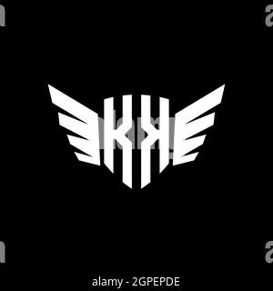 Logo KK Monogram iniziale geometrica con modello di design a forma di ala. Logo design iniziale dell'ala isolato su sfondo nero Illustrazione Vettoriale