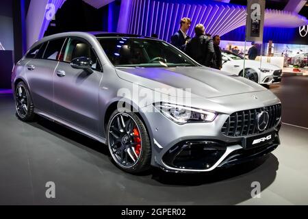 Mercedes-Benz AMG CLA 45s in mostra al Motor Show Autosalon 2020. Bruxelles, Belgio - 9 gennaio 2020. Foto Stock
