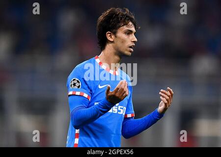 Milano, Italia. 28 settembre 2021. Joao Felix del Club Atletico de Madrid reagisce durante la partita di calcio UEFA Champions League tra AC Milan e Club Atletico de Madrid. Credit: Nicolò campo/Alamy Live News Foto Stock