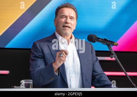 Arnold Schwarzenegger, Olympia, Hollywood Star, ex Governatore della California al Digital X evento a Colonia, Germania Foto Stock