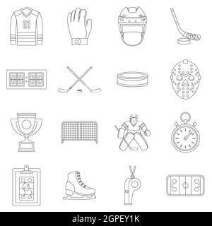 Hockey set di icone di stile di contorno Illustrazione Vettoriale
