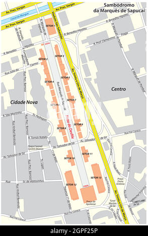 Mappa vettoriale dell'Arena di Sambadrome a Rio de Janeiro, Brasile Illustrazione Vettoriale