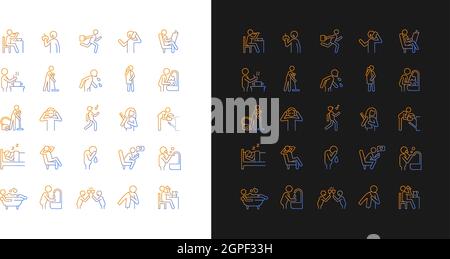 Icone dei gradienti di comportamento umano impostate per la modalità buio e luce Illustrazione Vettoriale