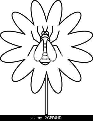 Ape su fiore icona, stile contorno Illustrazione Vettoriale