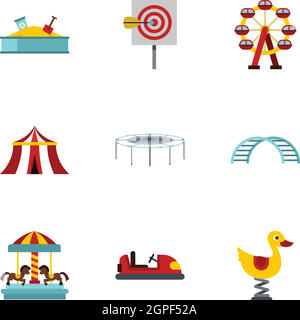 Giostre bambini set di icone di stile di Piana Illustrazione Vettoriale