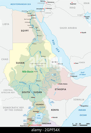 mappa vettoriale del bacino del nilo Illustrazione Vettoriale