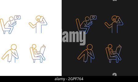 Icone di gradiente per la vita quotidiana impostate per la modalità luce e buio Illustrazione Vettoriale