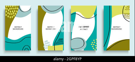 Storie di social media e post concetto di arte creativa per il web design. Brochure pubblicitaria, geometrico doodle minimo sfondo modello. Set di illustrazioni vettoriali modello di promozione messaggio. Pastello alla moda Illustrazione Vettoriale