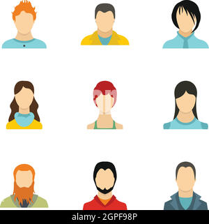 Avatar persone set di icone di stile di Piana Illustrazione Vettoriale